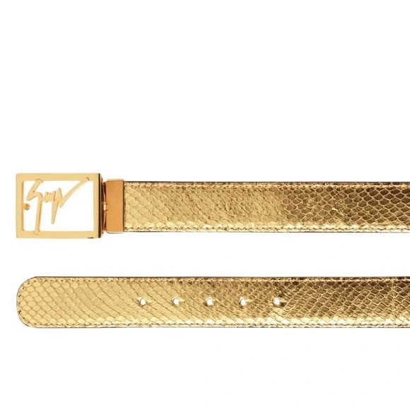 giuseppe zanotti NEW gold leather logo buckle belt - Picture 2 of 5